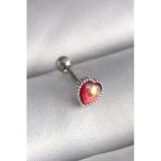 316L Çelik Gümüş Renk Kırmızı Mineli Kalp Tragus Piercing 5886