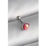 316L Çelik Gümüş Renk Kırmızı Mineli Kalp Tragus Piercing - Tj-Pr1267