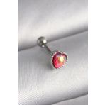 316l Çelik Gümüş Renk Kırmızı Mineli Kalp Tragus Piercing