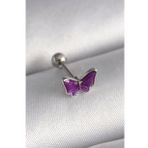 316L Çelik Gümüş Renk Mor Kelebek Model Tragus Piercing - Tj-Pr1287