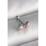 316L Çelik Gümüş Renk Pembe Kurdele Zirkon Taş Detay Tragus Piercing 5886