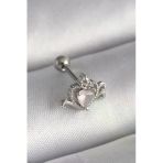 316L Çelik Gümüş Renk Pembe Mineli Kalp Zirkon Taş Detay Tragus Piercing 5886