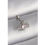316L Çelik Gümüş Renk Pembe Mineli Kalp Zirkon Taş Detay Tragus Piercing - Tj-Pr1261