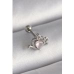 316L Çelik Gümüş Renk Pembe Mineli Kalp Zirkon Taş Detay Tragus Piercing