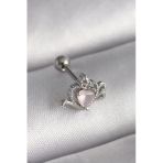 316L Çelik Gümüş Renk Pembe Mineli Zirkon Taş Detay Tragus Piercing - Tj-Pr1261