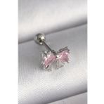 316L Çelik Gümüş Renk Pembe Zirkon Taşlı Fiyonk Tragus Piercing - Tj-Pr1251