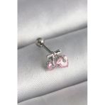 316L Çelik Gümüş Renk Pembe Zirkon Taşlı Kalp Tragus Piercing 5886