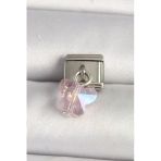 316L Çelik Gümüş Renk Pembe Zirkon Taşlı Kelebek Model Nomination Charm