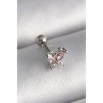 316L Çelik Gümüş Renk Pembe Zirkon Taşlı Kelebek Tragus Piercing - Lisinya - 001-Renkli