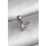 316L Çelik Gümüş Renk Pembe Zirkon Taşlı Kelebek Tragus Piercing - Tj-Pr1241