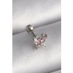 316l Çelik Gümüş Renk Pembe Zirkon Taşlı Kelebek Tragus Piercing