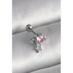 316L Çelik Gümüş Renk Pembe Zirkon Taşlı Sallantı Yıldız Detay Tragus Piercing 5886