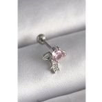 316L Çelik Gümüş Renk Pembe Zirkon Taşlı Sallantı Yıldız Detay Tragus Piercing - Tj-Pr1237