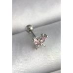 316L Çelik Gümüş Renk Pembe Zirkon Taşlı Tragus Piercing - Lisinya