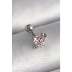 316L Çelik Gümüş Renk Pembe Zirkon Taşlı Tragus Piercing
