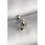 316L Çelik Gümüş Renk Siyah Zirkon Taş Detay Örümcek Ağ Model Tragus Piercing 5886