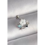 316L Çelik Gümüş Renk Zirkon Taş Detay Beyaz Çiçek Model Tragus Piercing 5886