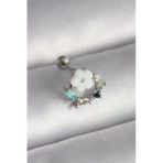 316L Çelik Gümüş Renk Zirkon Taş Detay Beyaz Çiçek Model Tragus Piercing Vice1395 3650