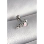 316L Çelik Gümüş Renk Zirkon Taş Detay Pembe Kalp İşleme Tragus Piercing 5886