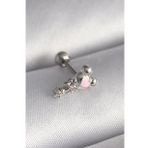 316L Çelik Gümüş Renk Zirkon Taş Detay Pembe Kalp İşleme Tragus Piercing - Tj-Pr1281