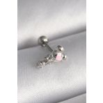 316L Çelik Gümüş Renk Zirkon Taş Detay Pembe Kalp İşleme Tragus Piercing