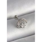 316L Çelik Gümüş Renk Zirkon Taşlı Ay Yıldız Tragus Piercing 5886