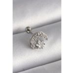 316L Çelik Gümüş Renk Zirkon Taşlı Ay Yıldız Tragus Piercing - Tj-Pr1257