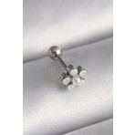 316L Çelik Gümüş Renk Zirkon Taşlı Çiçek Model Tragus Piercing - Tj-Pr1283