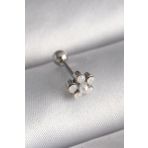 316l Çelik Gümüş Renk Zirkon Taşlı Çiçek Model Tragus Piercing