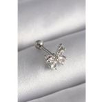 316L Çelik Gümüş Renk Zirkon Taşlı Kelebek Tragus Piercing - Tj-Pr1233