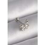 316l Çelik Gümüş Renk Zirkon Taşlı Kelebek Tragus Piercing