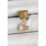 316L Çelik Sallantılı Zirkon Taşlı Kelebek Detaylı Halka Model Gold Renk Nomination Charm