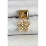 316L Çelik Sallantılı Zirkon Taşlı Kelebek Model Gold Renk Nomination Charm