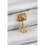 316L Çelik Sallantılı Zirkon Taşlı Kraliçe Tacı Model Gold Renk Nomination Charm - TJ-BC1397