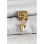 316L Çelik Sallantılı Zirkon Taşlı Yengeç Model Gold Renk Charm