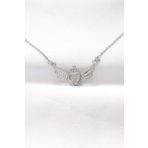 316L Çelik Silver Renk Zirkon Taşlı Kalpli Kanat Kolye - EBJ240521W24269