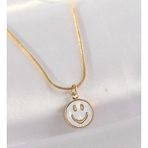 316L Çelik Zincir Altın Renk Mermer Desenli Minimal Smile Kolye - EBJ240601W24648