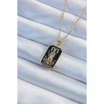 316L Çelik Zincir Altın Renk Siyah Mineli Tarot Kolye (Timya/1395) 191050