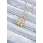 316L Çelik Zincir Altın Renk Zirkon Taşlı Çerçeveli Tarot Kolye (Timya/1395) 191036