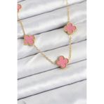 316L Çelik Zincir Gold Pembe Renk Yonca Kadın Kolye - TJ-BKO10583