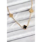 316L Çelik Zincir Gold Renk Siyah Zirkon Taşlı Baby Boy Yonca Kadın Kolye - Tj-Bko10592