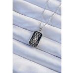 316L Çelik Zincir Gümüş Renk Siyah Mineli Tarot Kolye - TJ-BKO9246