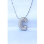 316L Celik Zincirli Zirkon Tasli C Harfli Gumus Renk Bubble Kolye - Tj-Bko8716