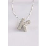 316L Çelik Zincirli Zirkon Taşlı K Harfli Silver Renk Bubble Kolye - TJ-BKO8584