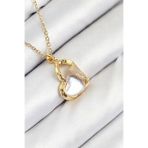 316L Çelik Zirkon Taşlı Kalp Model Gold Renk Kadın Kolye - TJ-BKO10523