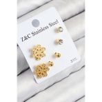 316L Çelik Zirkon Taşlı Kar Tanesi Model Gold Renk Kadın Set Küpe - Tj-Bkp11122