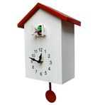 32.5 Cm X 20 Cm X 9 Cm Guguklu Saat, Kırmızı Çatılı Beyaz, Kuş ve Sarkaç Tasarımı, Ev ve Ofis İçin Pille Çalışır