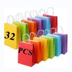 32 ADET Kraft Kağıt Parti Hediye Çantaları, 8 "× 4.5" × 10.8" Çocuklar için Ağır Hizmet Tipi Toplu Çantalar Doğum Günü Bebek Duş El Sanatları Düğün Malzemeleri (8 Renk)