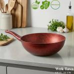 32 Cm Granit Wok Tava - Kırmızı