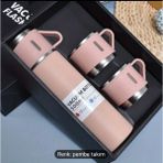 321 Çelik Termos 500ML 8139 3'lü Set-3 Fincan Pembe - Açık Pembe - 500 ml